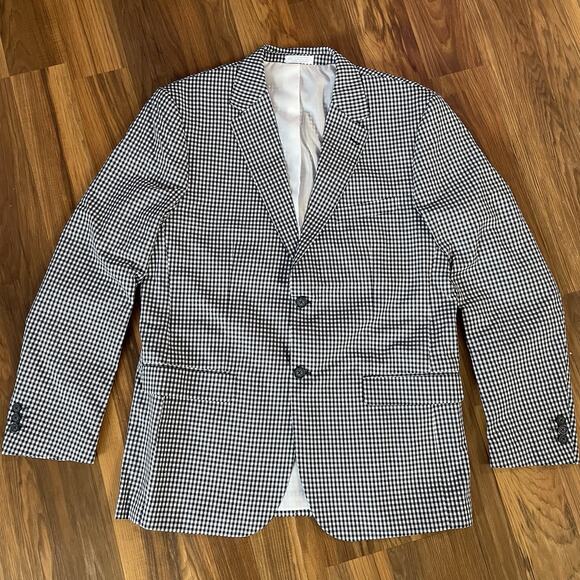Irvine Park Men’s Size 40 Sports Coat / Blazer Gingham Check Pattern Blue White - Picture 1 of 9